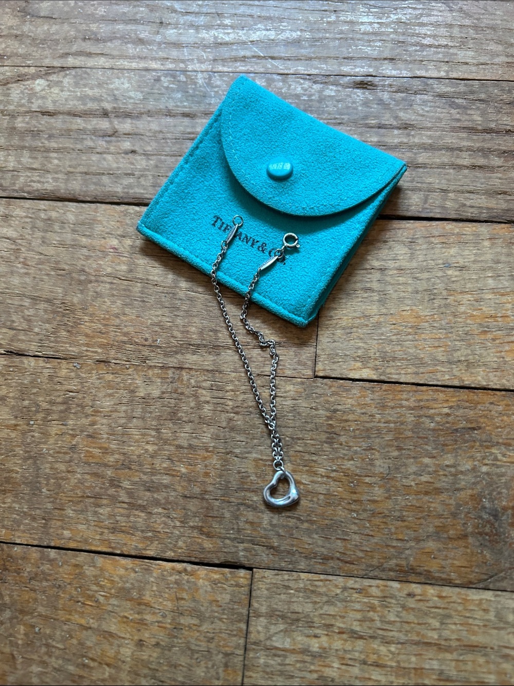 Tiffany & Co. Sterling Heart Pendant Necklace with Blue Pouch